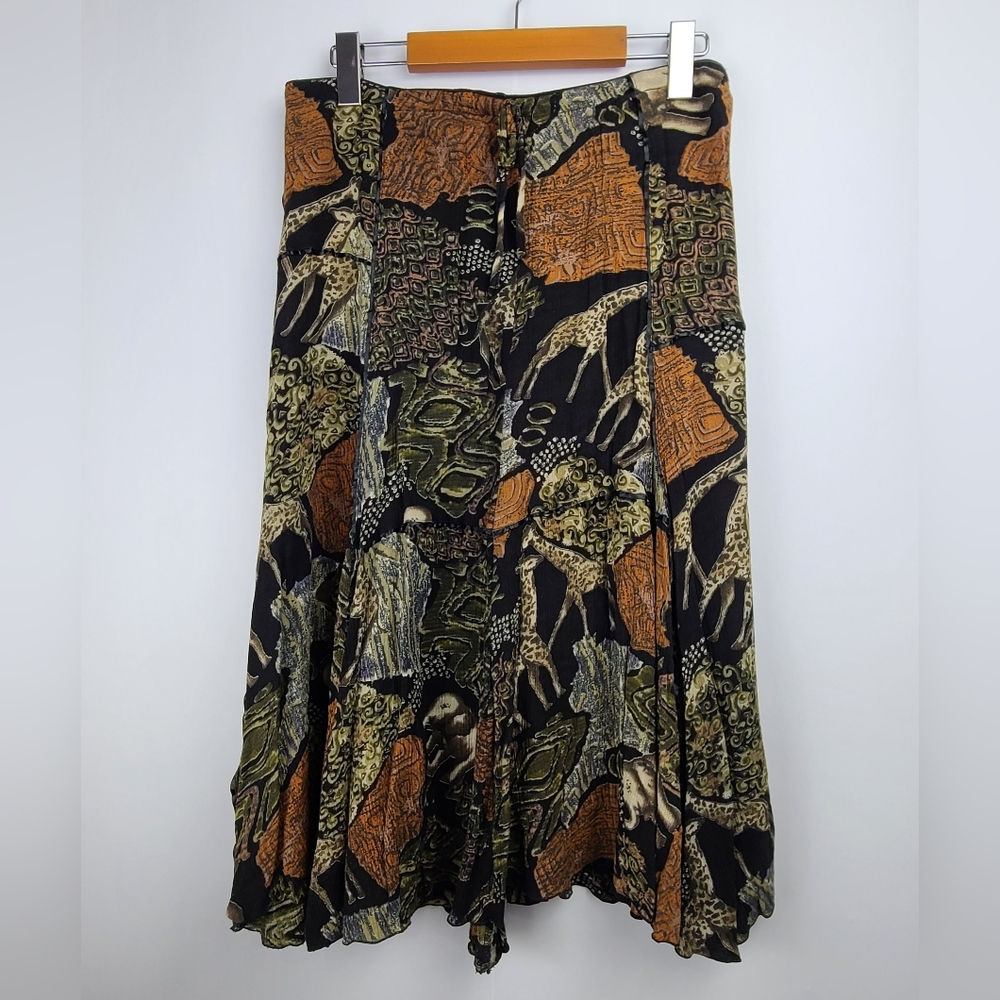 Vintage Sambar Safari Animal Print Midi Skirt Women’s Small Gauzy Boho